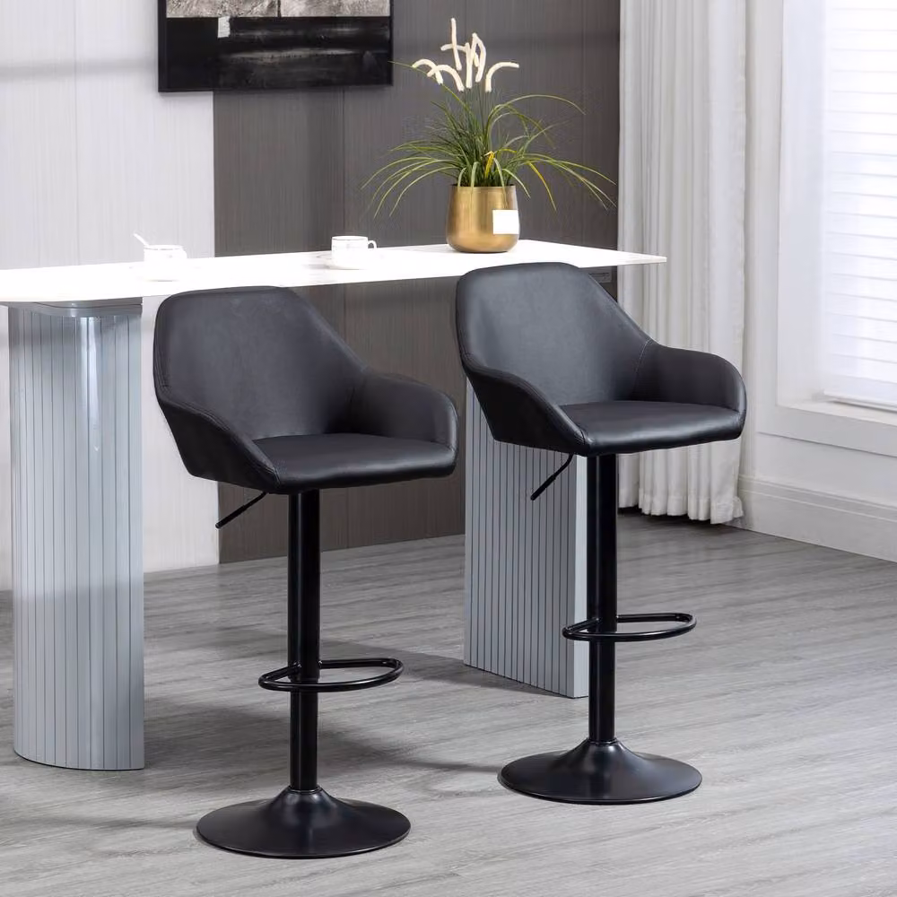 ERGOVEXA Set of 2 Luxe PU Leather Swivel Bar Stools in Black – 4
