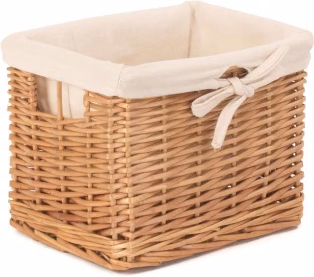 Red Hamper Small Wicker Deep Storage Basket with Cotton Lining in Brown, W/D/H: 24.0 x 19.0 x 19.5 cm