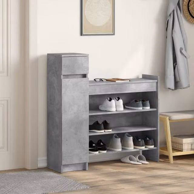 Berkfield Home Shoe Cabinet in Concrete Grey, W/D/H: 100.5 x 28 x 100 cm