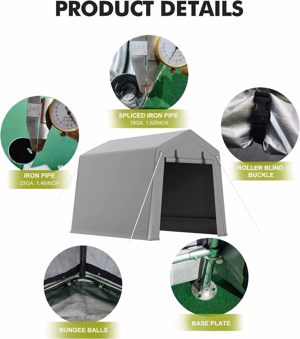 London Boutique Grey Garden Storage Shed with Roll-Up Zipper Door and Gable Roof – 5