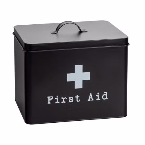 Harbour Housewares Vintage Metal First Aid Box in Black with Lid and Handles – 1