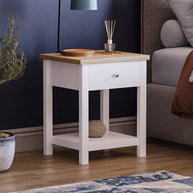 Vida Designs Arlington Modern White 1 Drawer Side Table