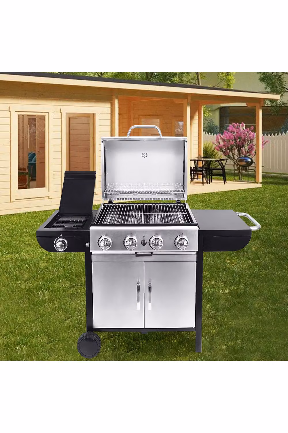 Living and Home Silver 5-Burner Stainless Steel Outdoor Gas Grill with Side Burner and Warming Rack – 3