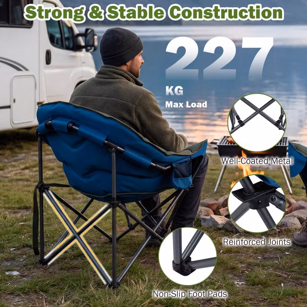 Costway Oversized Folding Camping Chair with Padded Seat and Cup Holder in Green – 5