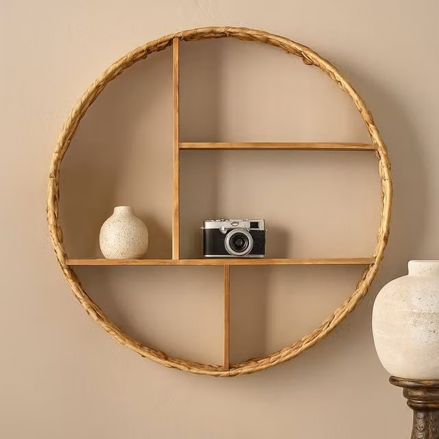 Orsina Water Hyacinth and Rattan Wall Mounted Box Shelf in Beige – 1