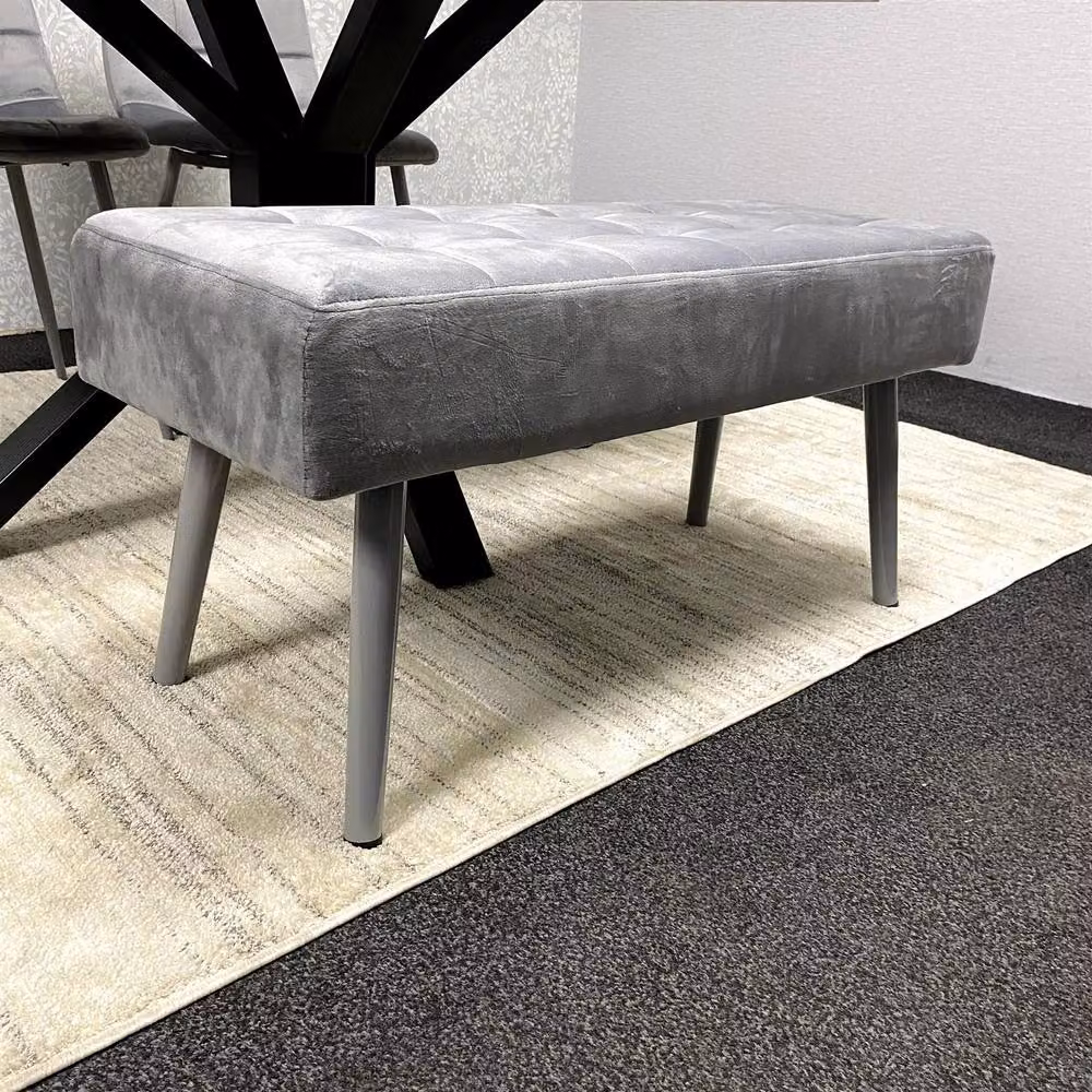 KOSY KOALA Wood Dining Set with Grey Velvet Tufted Chairs and Bench – 5