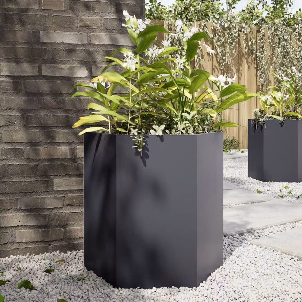 Berkfield Home Anthracite Steel Hexagon Garden Planter Tub, W: 46 cm, D: 40 cm, H: 45 cm – 2