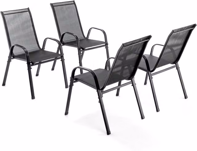 BIRCHTREE Set of 4 Stackable Modern Metal Garden Chairs in Matt Black