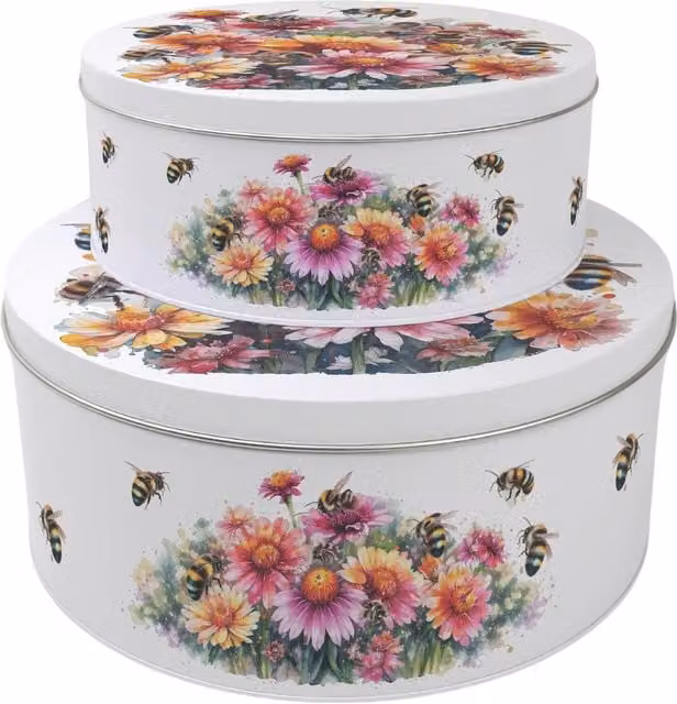 Purely Home Floral Bees Round Cake Tin Set in Multicoloured