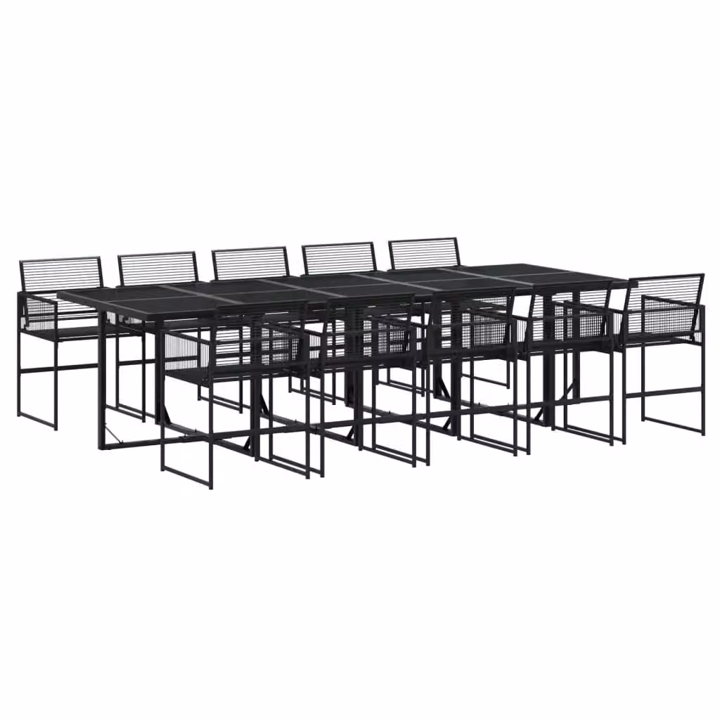Berkfield Home 11 Piece Black Poly Rattan Garden Dining Set with Glass Rectangular Table – 2