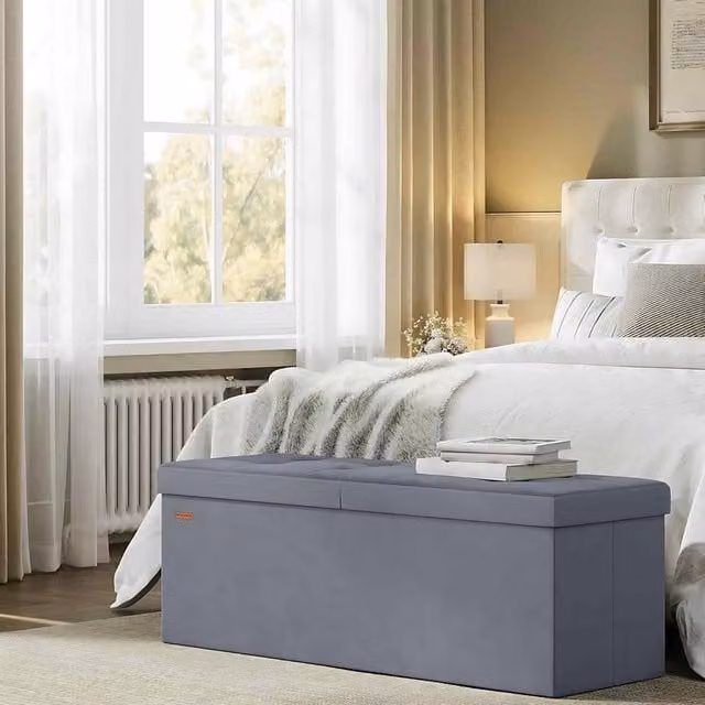 The Bazaarist Velvet Storage Chest Flip Lid Ottoman in Dark Grey – 1