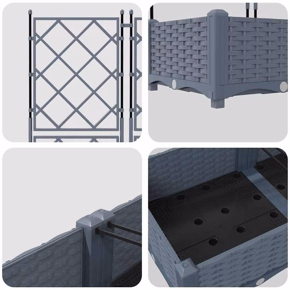 Berkfield Home Garden Planter with Trellis, 5 Piece Set, Light Grey, W/D/H: 120 x 120 x 125.5 cm – 7
