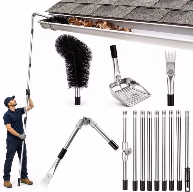 EONLION Silver Gutter Cleaning Tool with Telescopic Handle and Scraper – 1