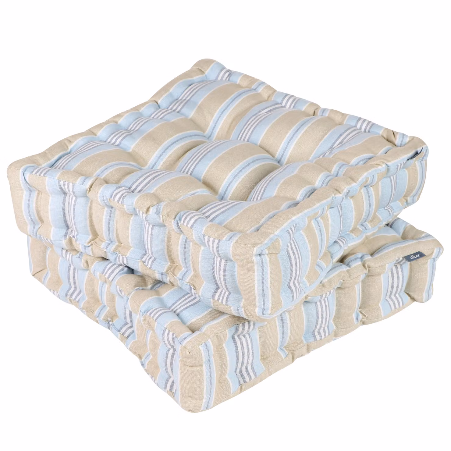 Dibor Set of 2 Blue Striped Square Garden Chair Seat Pad Cushions, W: 40 cm, L: 40 cm, H: 40 cm – 2