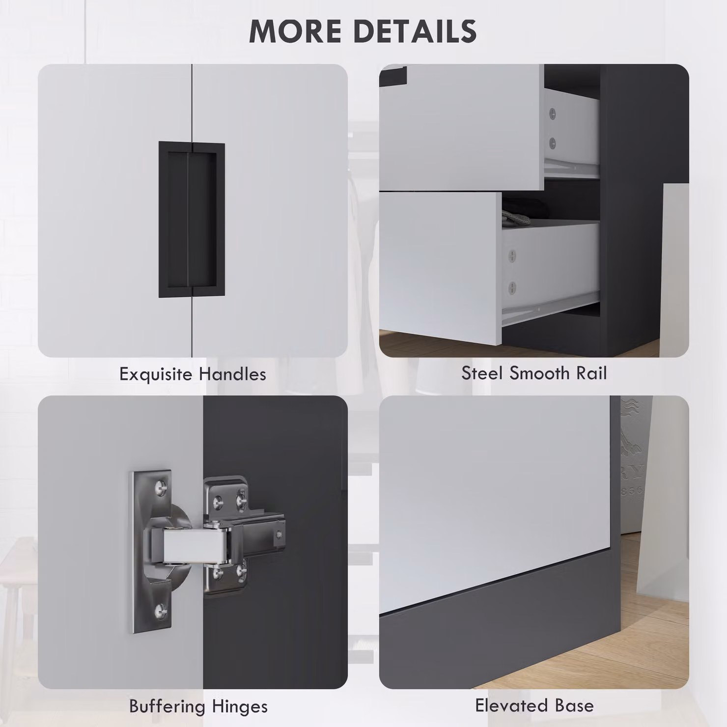HOMCOM Modern 2 Door Wardrobe with 3 Internal Drawers and Hanging Rod in Grey and White – 5