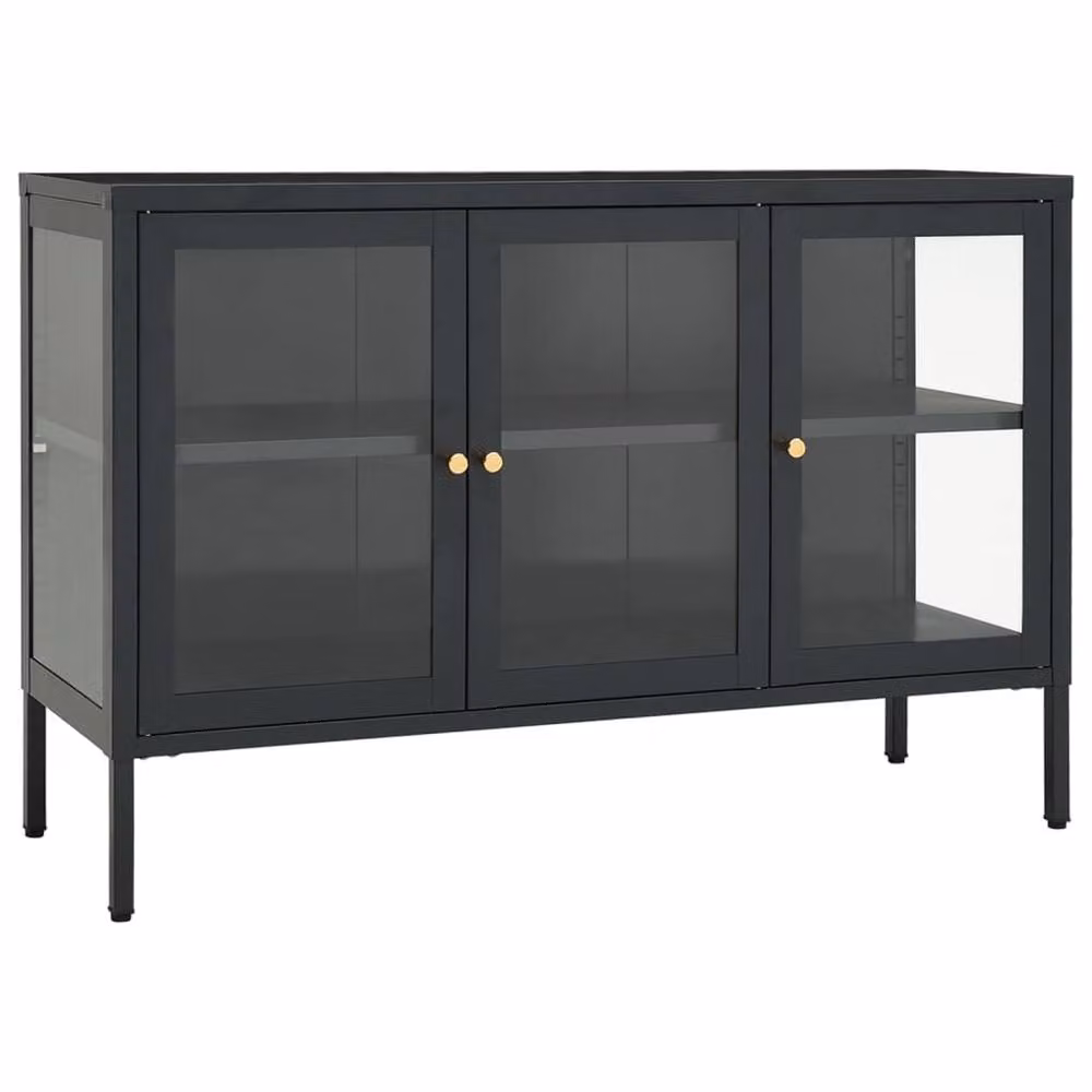Berkfield Home Anthracite Sideboard in Black Steel and Glass, W/D/H: 105 x 35 x 70 cm – 3