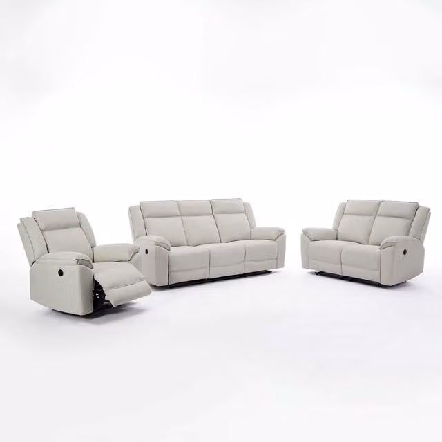 More4Homes Skye 3-Piece Electric Recliner Sofa Set in Beige Linen Fabric