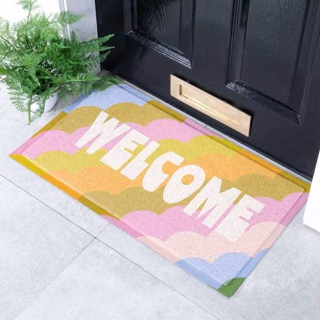 Artsy Mats Elizabeth Olwen Retro Welcome Indoor/Outdoor Doormat, Yellow, W: 70 cm, D: 40 cm – 1