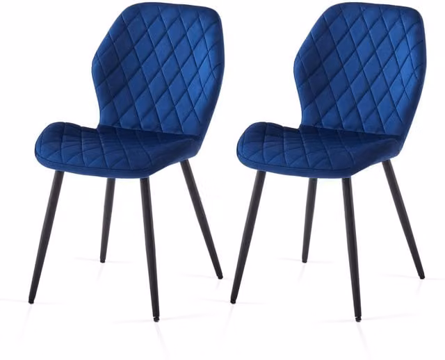 SONARA Modern Velvet Dining Chairs Set of 2 with Ergonomic Curved Backrest in Blue and Black – 1