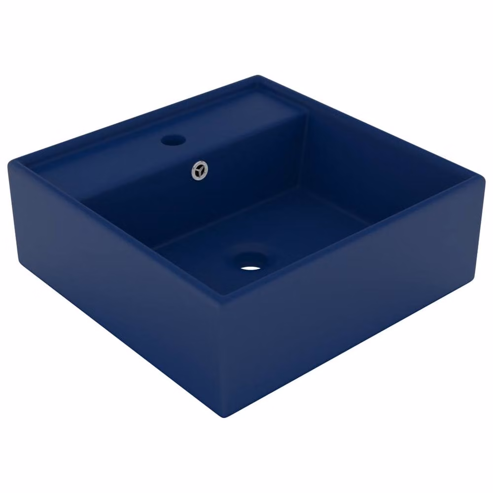 Berkfield Home Luxury Square Ceramic Countertop Basin with Overflow in Matt Dark Blue, W/D: 41 x 41 cm – 1