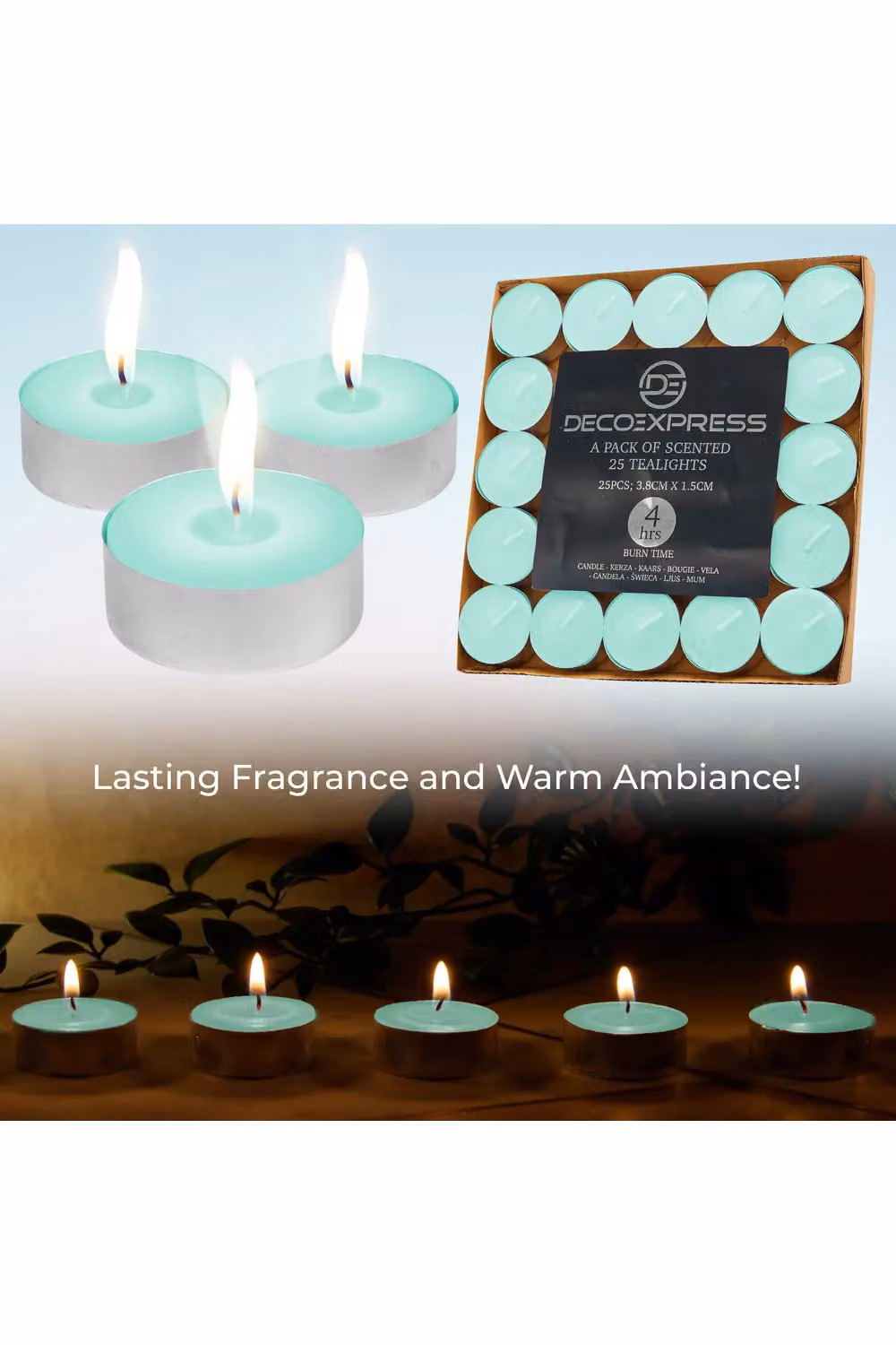 Deco Express Cool Eucalyptus Scented Tealights, 25 Pack, Green – 4