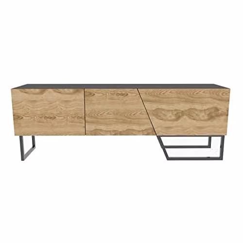 DECOROTIKA Parla Modern Geometric TV Stand in Black, W/D/H: 150 x 35 x 50.5 cm