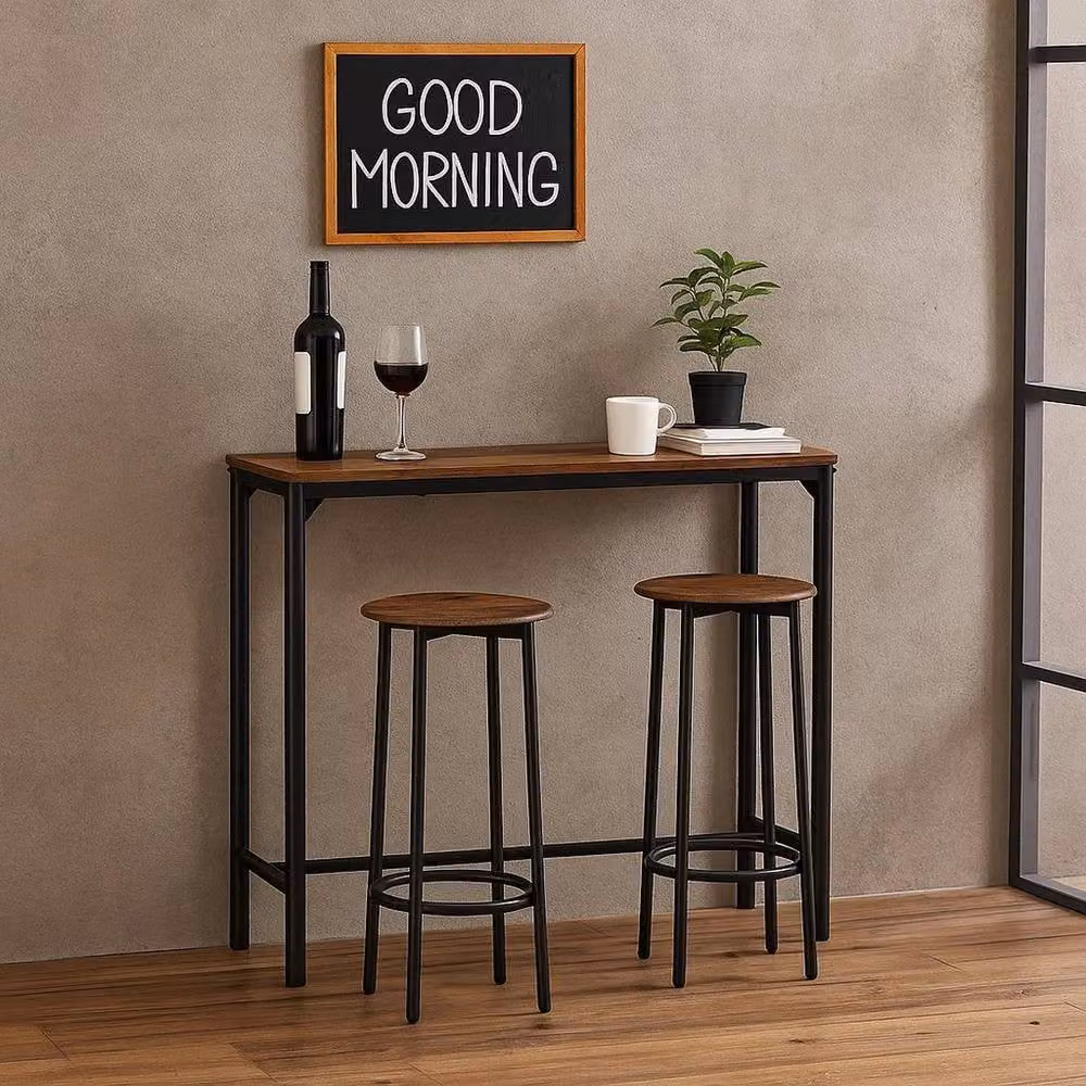 PAWNORA 3 Piece Bar Table and Stools Set in Rustic Brown – 4