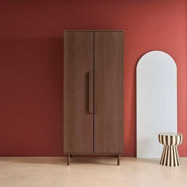sweeek Wardrobe in Dark Brown with 2 Doors, 1 Hanging Rod and 2 Shelves, H 180 x W 80 x D 55 cm