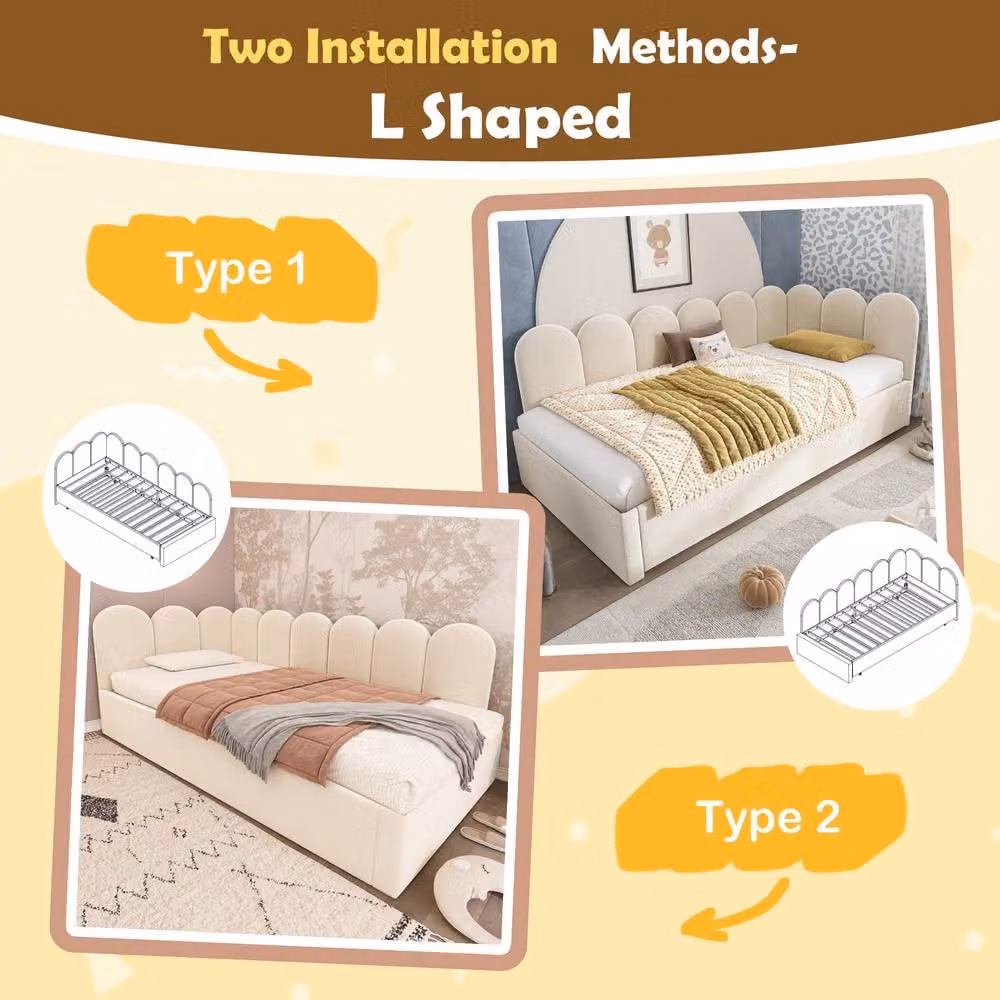 Matteo Beige Velvet 3FT Single Sofa Daybed with Pull-Out Bed, W: 90 cm, L: 190 cm – 5