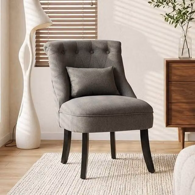 NESTLUNE Grey Fabric Single Sofa with Armrests and Wood Legs, W: 100 cm, D: 15 cm