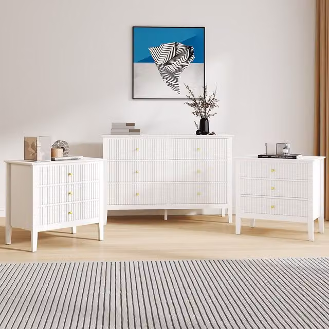 Melody Maison Hales White Large 6 Drawer Chest of Drawers and Pair of Large Bedside Tables