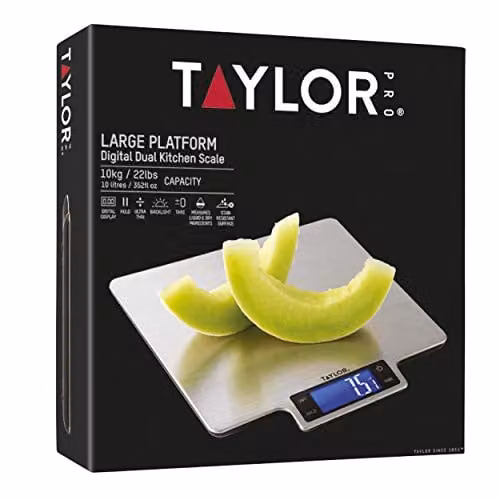 Taylor Pro Digital Large Kitchen Food Scales in Silver Stainless Steel with Tare Feature and 10 kg Capacity – 4
