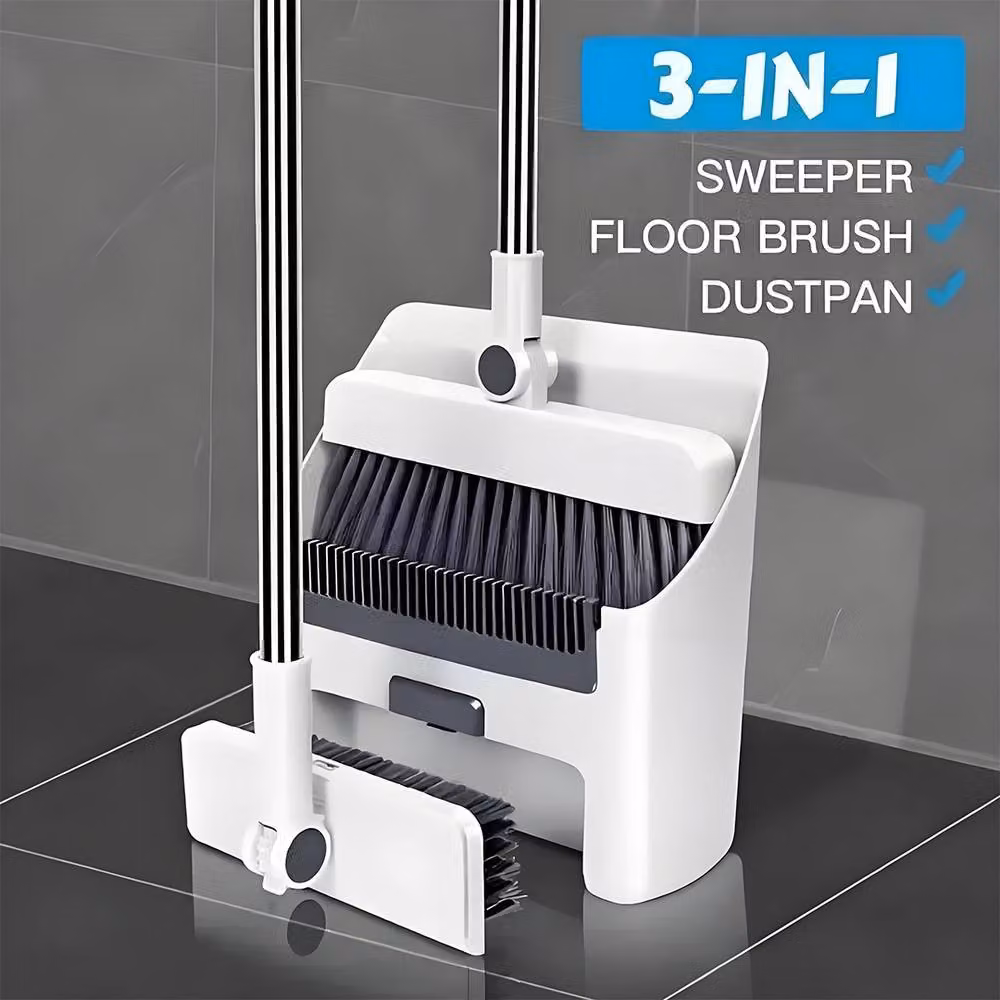 SPETLEK Dustpan and Brush Set with Long Handle, White – 5