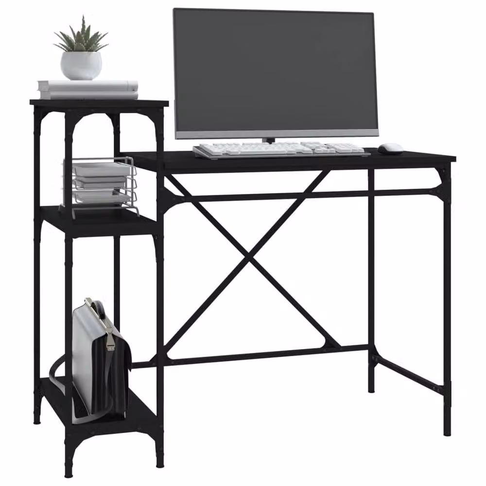 Berkfield Home Charming Writing Desk with Shelves in Black, W/D/H: 105 x 50 x 90 cm – 3