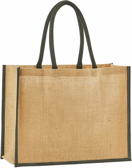 Westford Mill Classic Starched Jute Shopper in Green and Beige, W/D/H: 42 x 21 x 19 cm