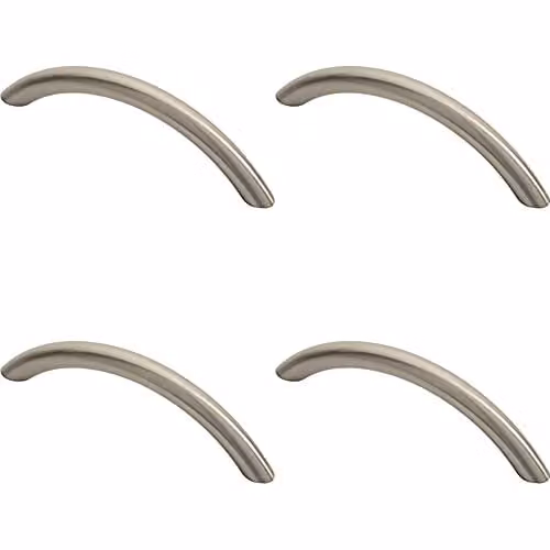 Loops 4 Pack Curved Bow Cabinet Pull Handles in Brushed Satin Nickel, W: 11.9 cm, D: 1 cm, Fixing Centres: 9.6 cm
