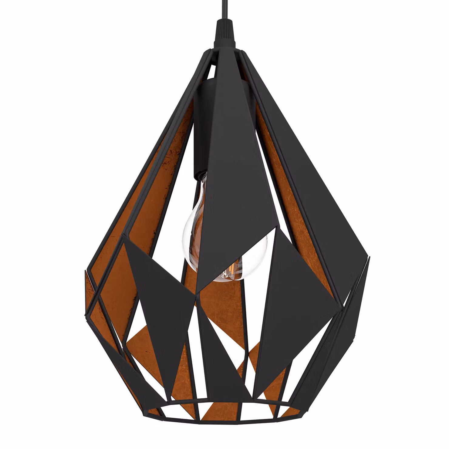 Eglo Carlton 1 Industrial 3-Light Suspended Pendant Light in Copper and Black Metal – 3