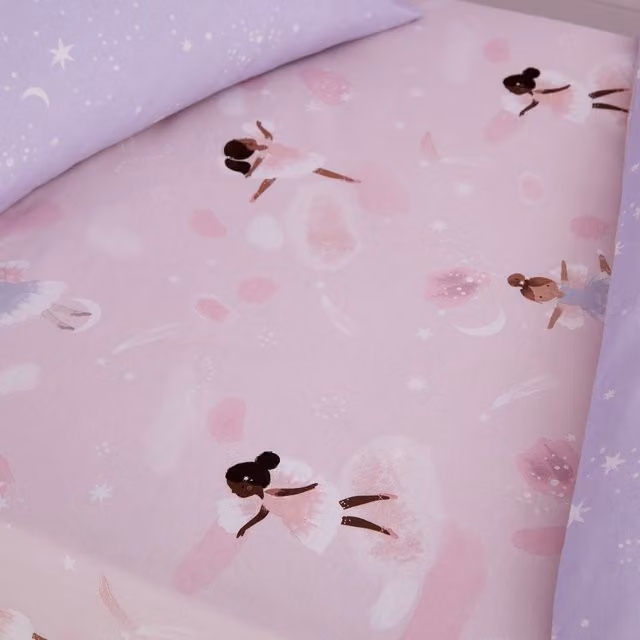 Catherine Lansfield Dancing Fairies Pink Cotton Fitted Sheet W/D/H: 70 x 140 x 15 cm