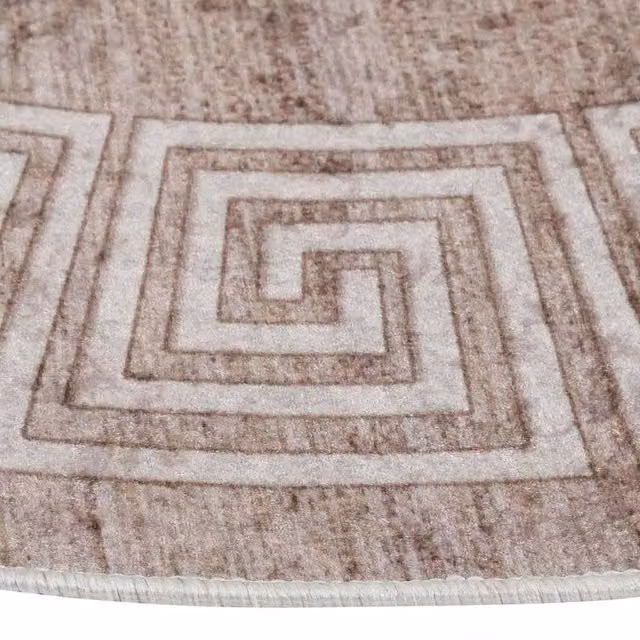 Berkfield Home Washable Round Anti Slip Beige Polyester Rug, Diameter: 100 cm