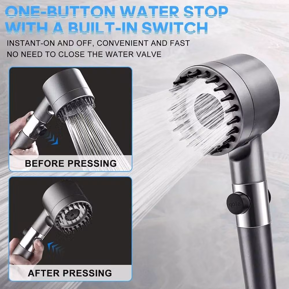 FLAVORA 4-in-1 High Pressure Shower Head with 3 Modes in Grey – 4