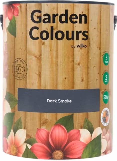 wilko Garden Colours Weatherproof Opaque Water Based Wood Paint in Dark Smoke Grey, 5 l
