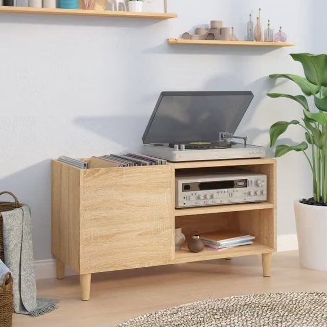 Berkfield Home Sonoma Oak Record Cabinet in Brown, W: 84.5 cm, D: 38 cm, H: 48 cm – 1