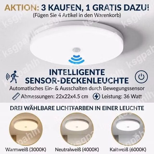 SPETLEK White LED Ceiling Light Panel with PIR Motion Sensor – 1