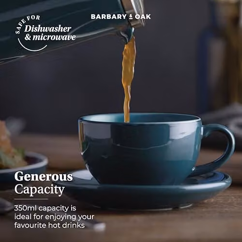 Barbary & Oak Nattura Set of 2 Agave Blue Stoneware Coffee Cups and Saucers, 350ml – 6