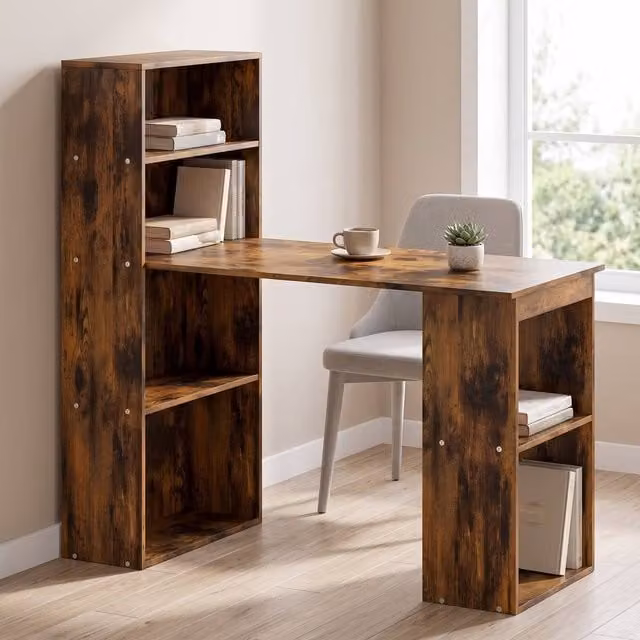 STILVORA Computer Desk with Storage Shelves in Rustic Brown