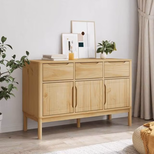 Berkfield Home Floro Wax Brown Sideboard in Solid Pine Wood, W/D/H: 114 x 43 x 74 cm – 1