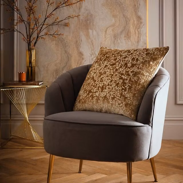 Ulster Weavers Laurence Llewelyn-Bowen Atlas Jacquard Velvet Filled Cushion, Gold, W/D/H: 55 x 55 x 55 cm