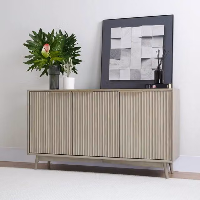 Home Garden Direct Monza 3 Door Sideboard with Fluted Detailing in Grey and Pale Ash