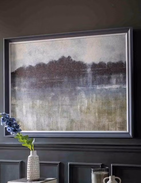 Gallery Direct Adrift Abstract Landscape Framed Canvas Wall Art in White, Grey and Multicolour