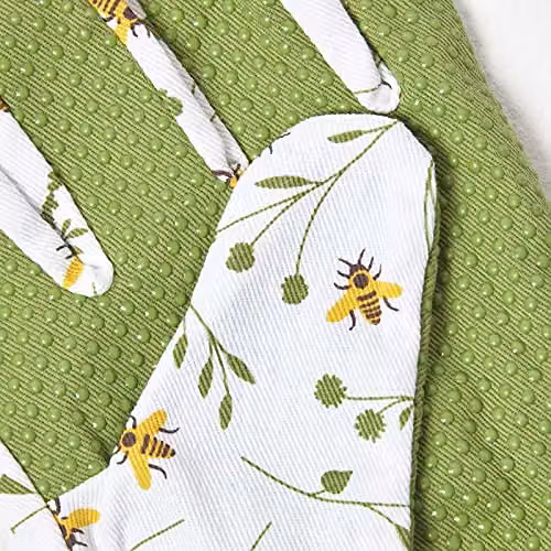 HOMESCAPES Green Floral Gardening Gloves with Bee Design – 2